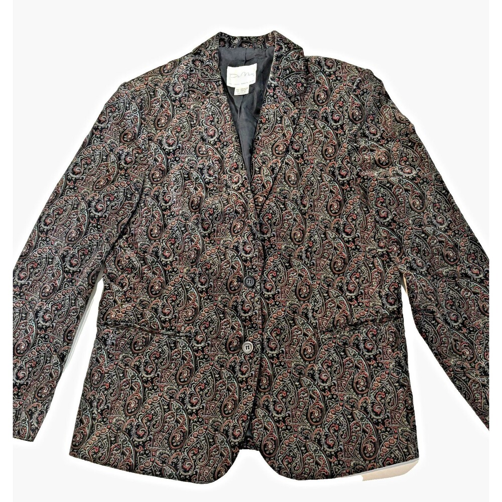 Vintage De Mura Velvet Blazer Floral Design Black Jacket Size L